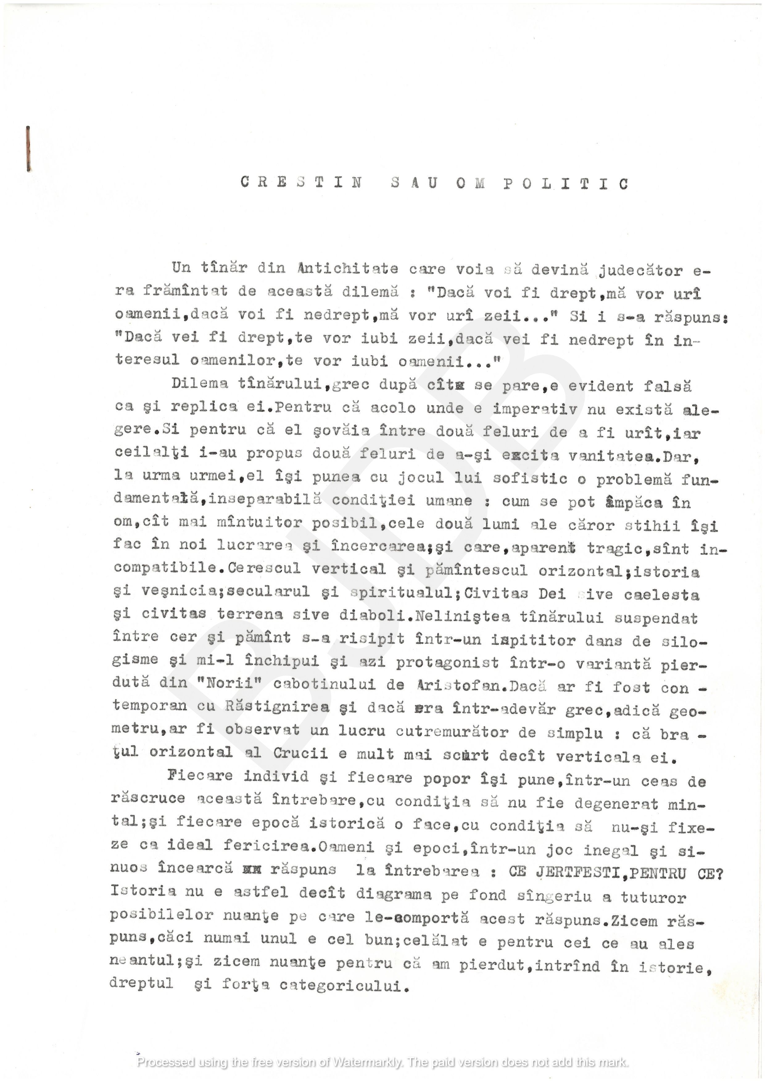 M-1136-1 - Creștin sau om politic de MARIU BĂDIȚESCU